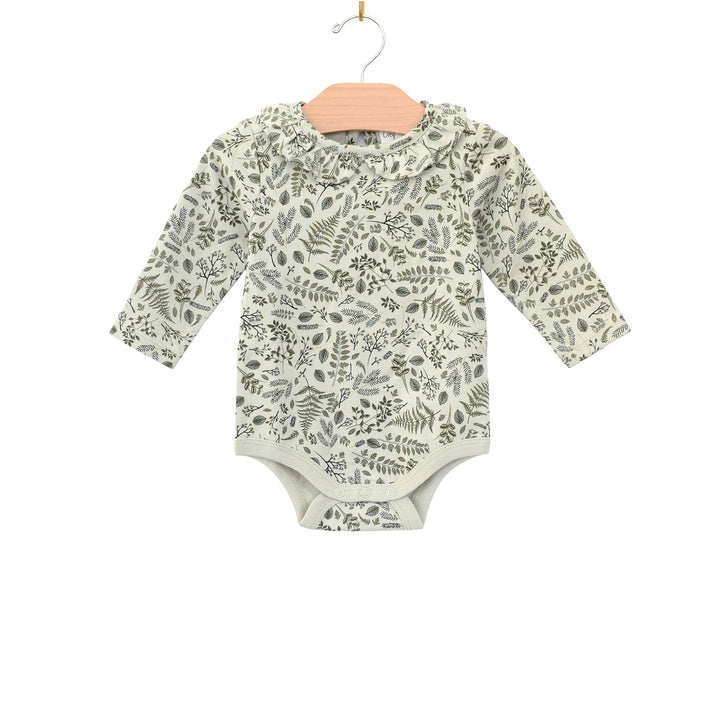 Shirred Neck Bodysuit- Loden Sprigs