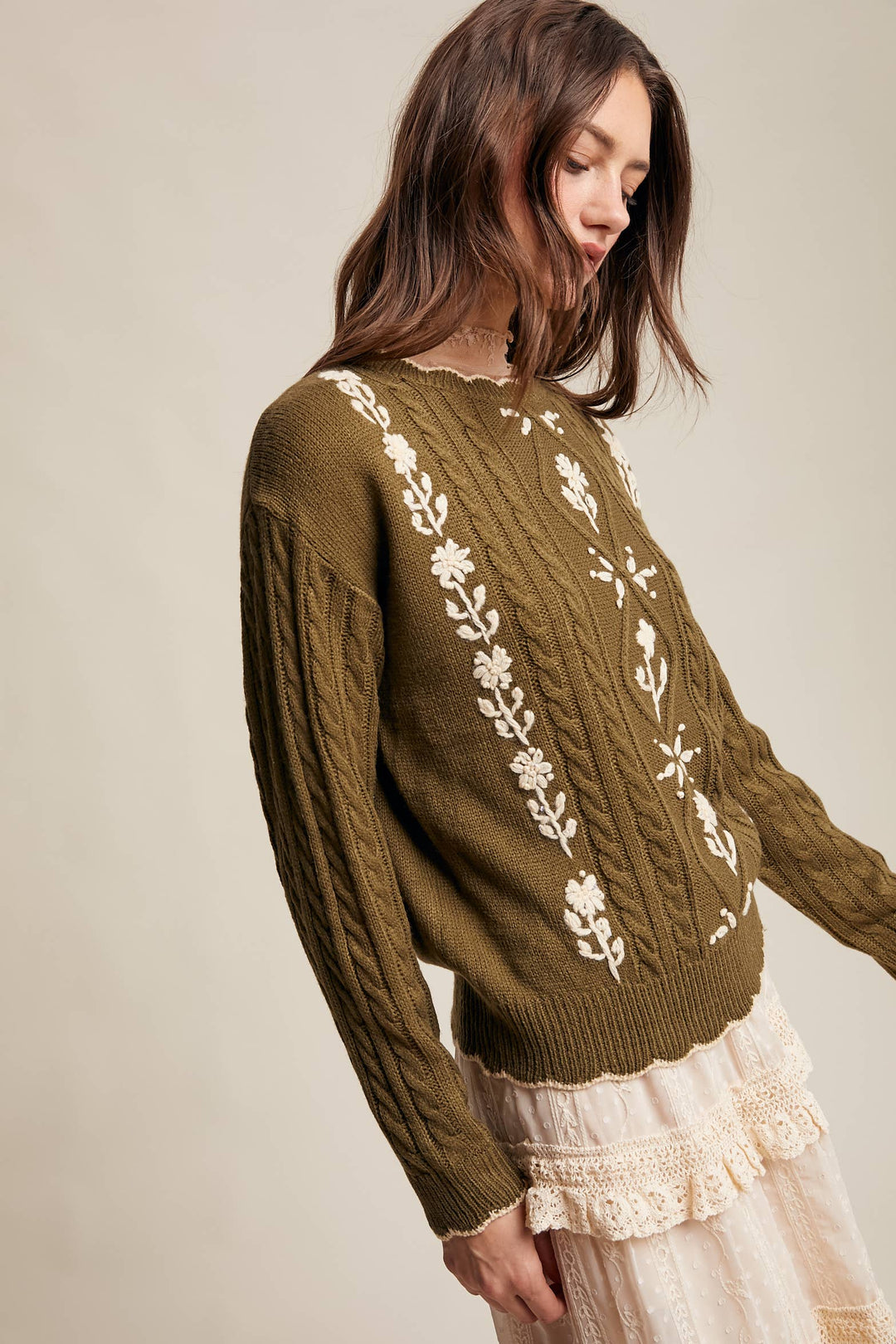 Autumn Garden Cable Knit Sweater in Terracotta