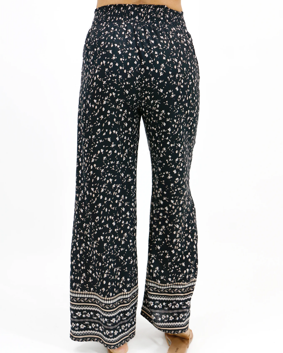 Grace and Lace Floral Print Wide Leg Pants in Black