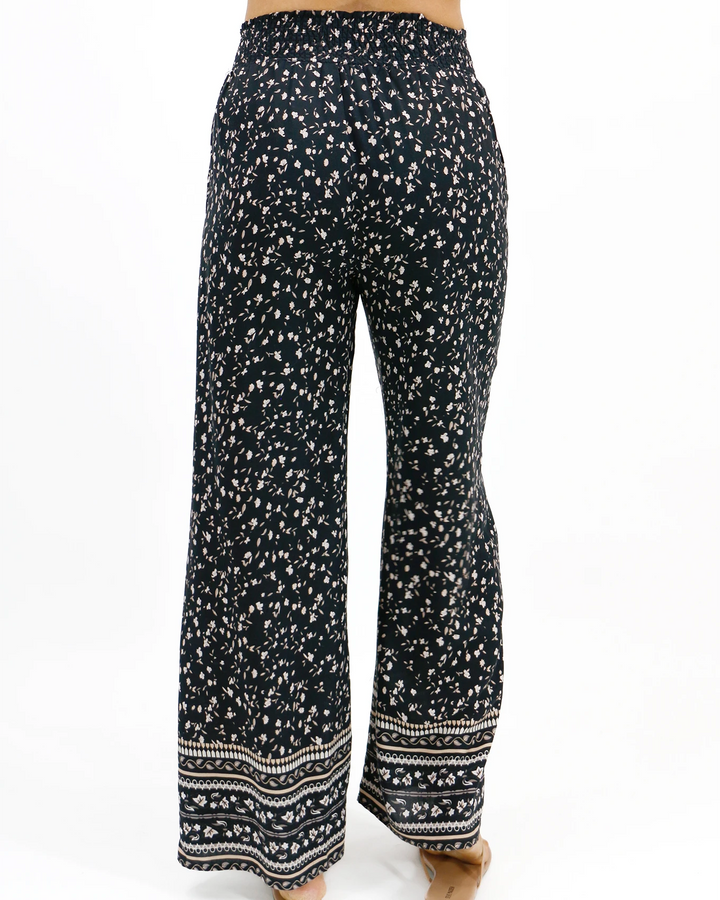 Grace and Lace Floral Print Wide Leg Pants in Black