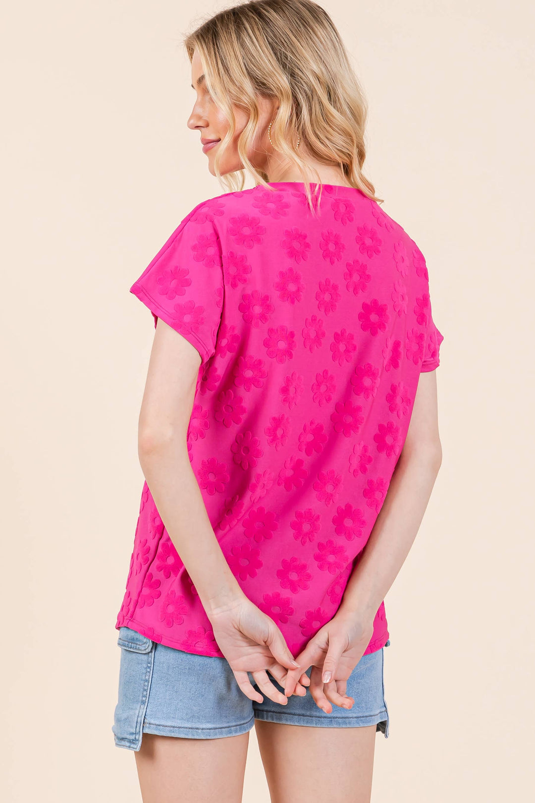 Pink Petal Textured Knit Top - Fuchsia