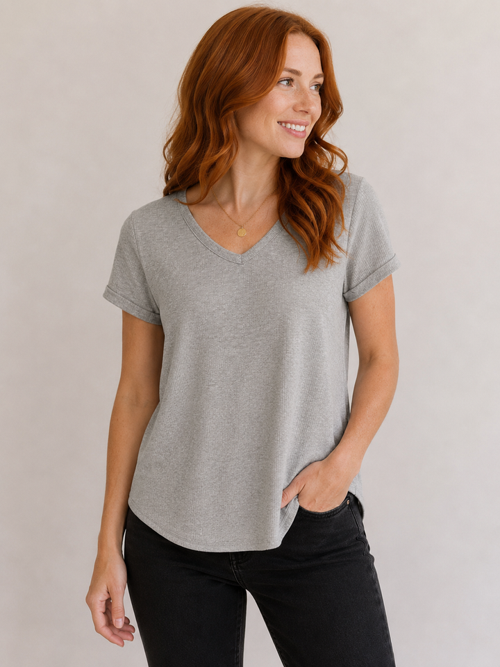 Heather Days Ribbed V-Neck Tee
