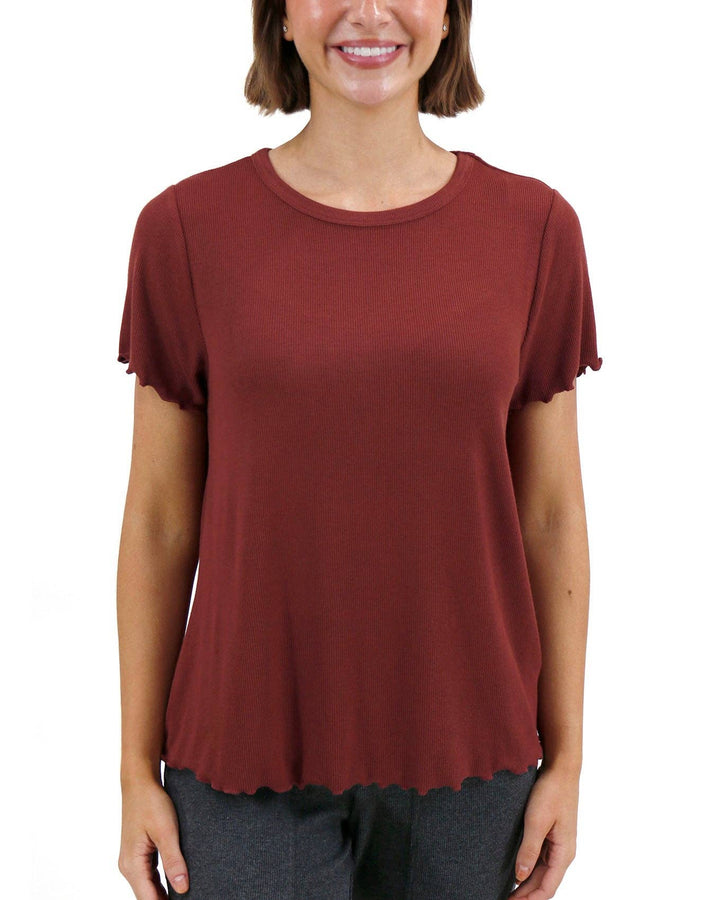 Essential Ribbed Relaxed Fit Tee in Rust