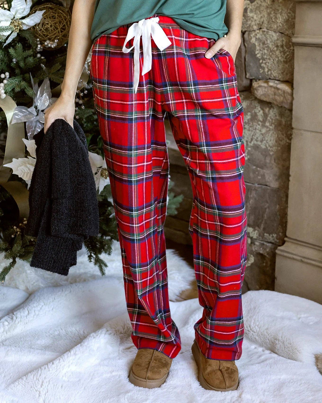 Flannel Christmas Pajama Pants in Red Plaid - Main Image