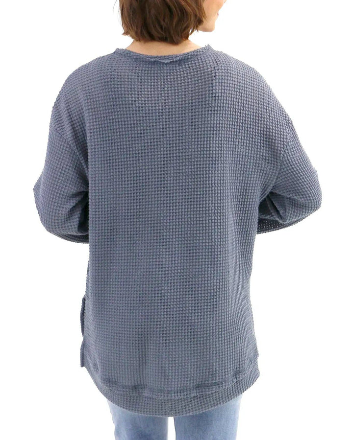 Slouchy Waffle Pullover in Grey