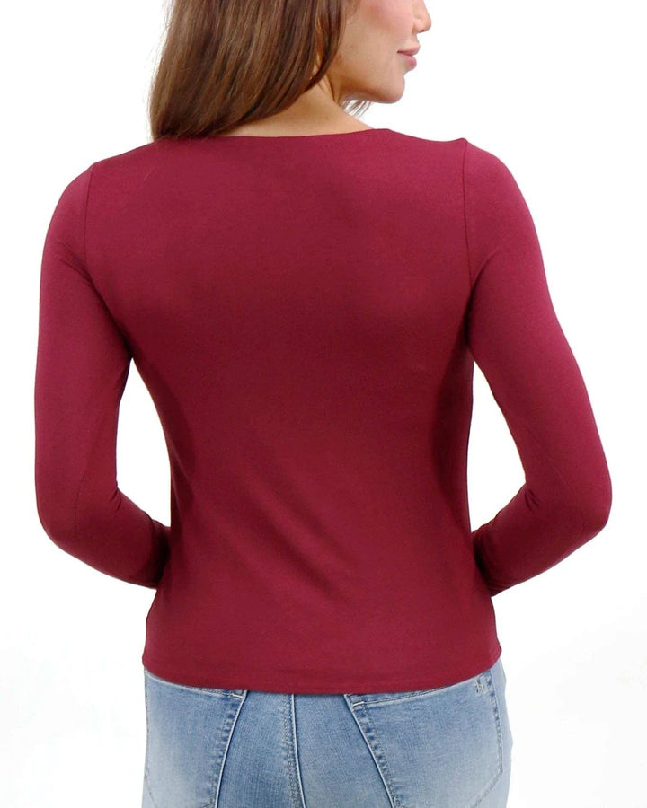 Modal V-Neck Long Sleeve Tee in Red