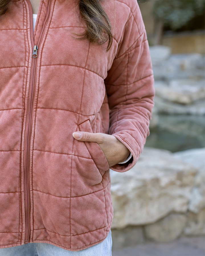 Grace and Lace Mineral Washed Quilted Jacket in Terracotta