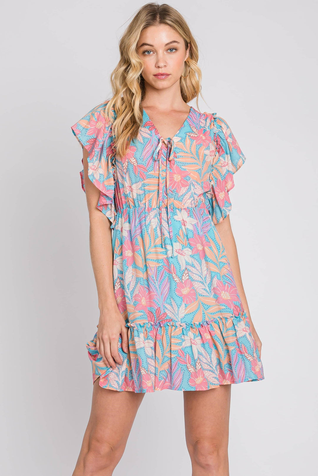 Ruffle Sleeve Floral Mini Dress