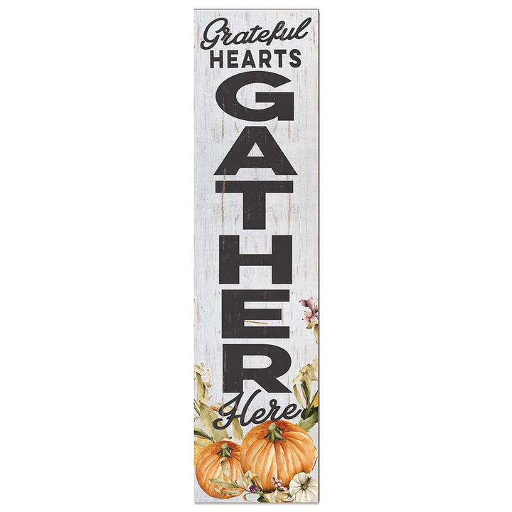 11x46 Grateful Hearts Gather with Pumpkins Leaner Sign Fall Decor