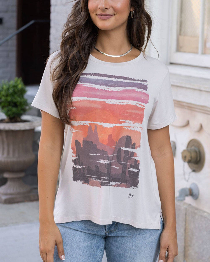 VIP Favorite Perfect Scoop Neck Graphic Tee - Scenic Watercolor