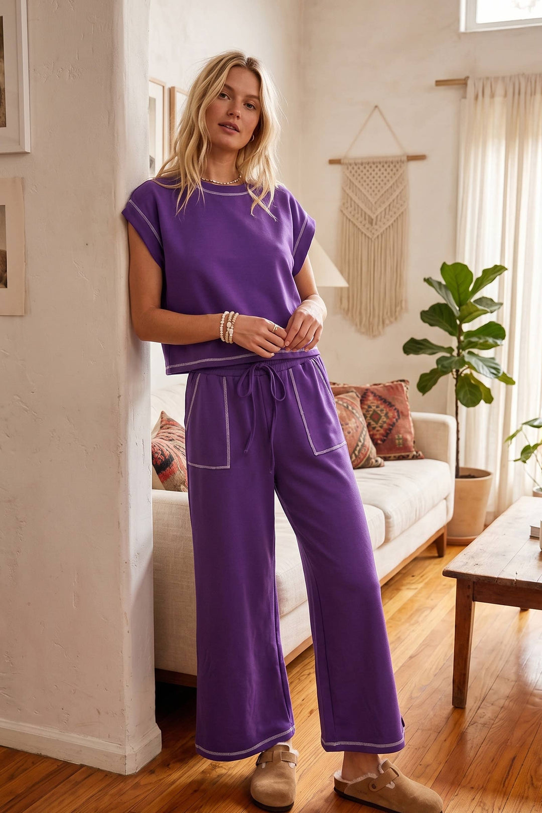 Scuba Contrast Stitch Lounge Set - Black
