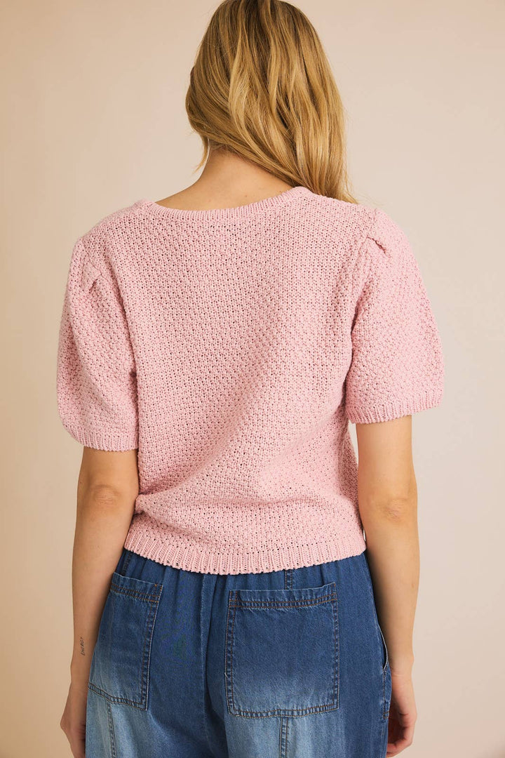 GILLI PUFF SLEEVE ROUND NECK TEXTURE SWEATER TOP