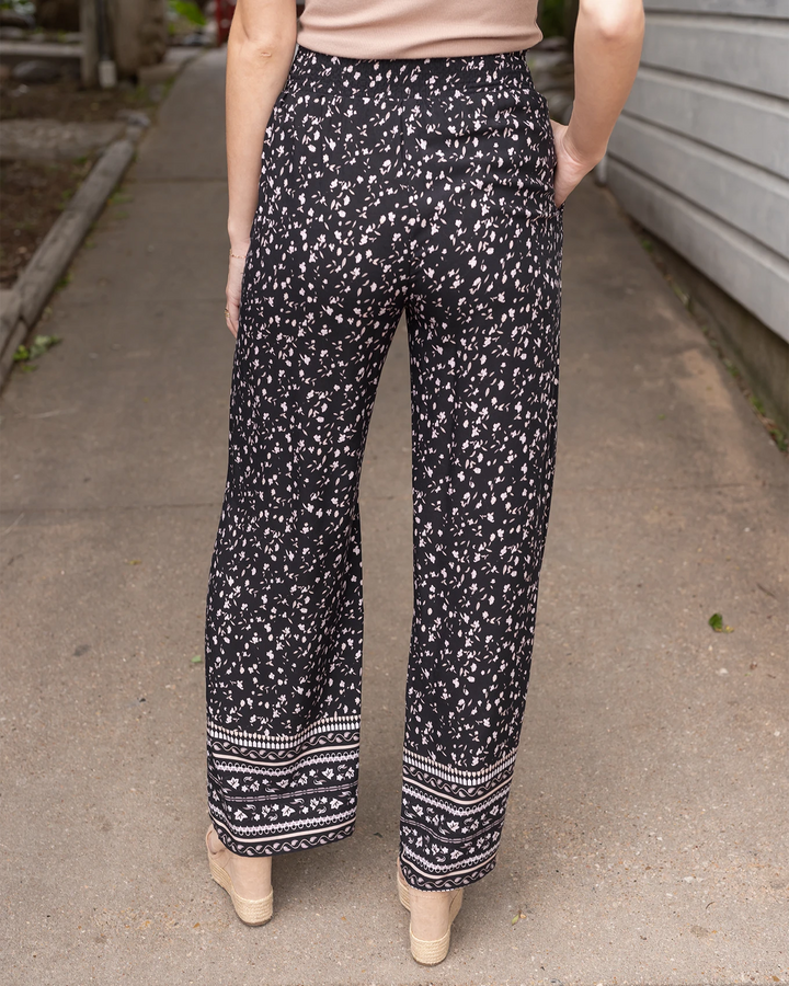 Grace and Lace Floral Print Wide Leg Pants in Black