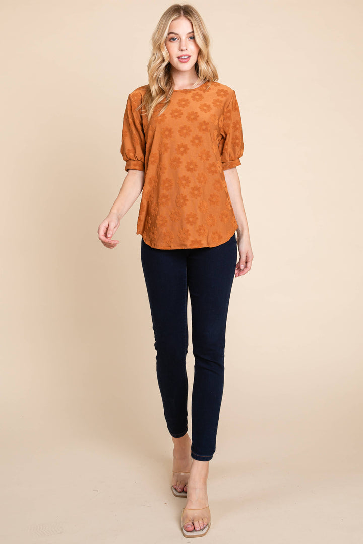 Bloom With Grace Puff Sleeve Top - Camel