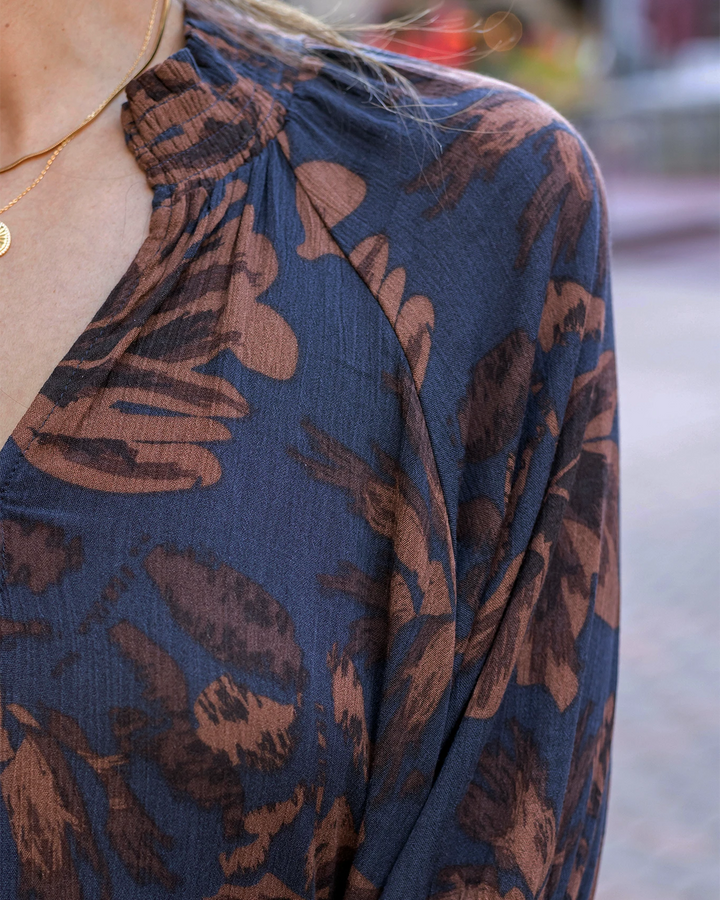 Boho Smocked Top in Espresso Floral