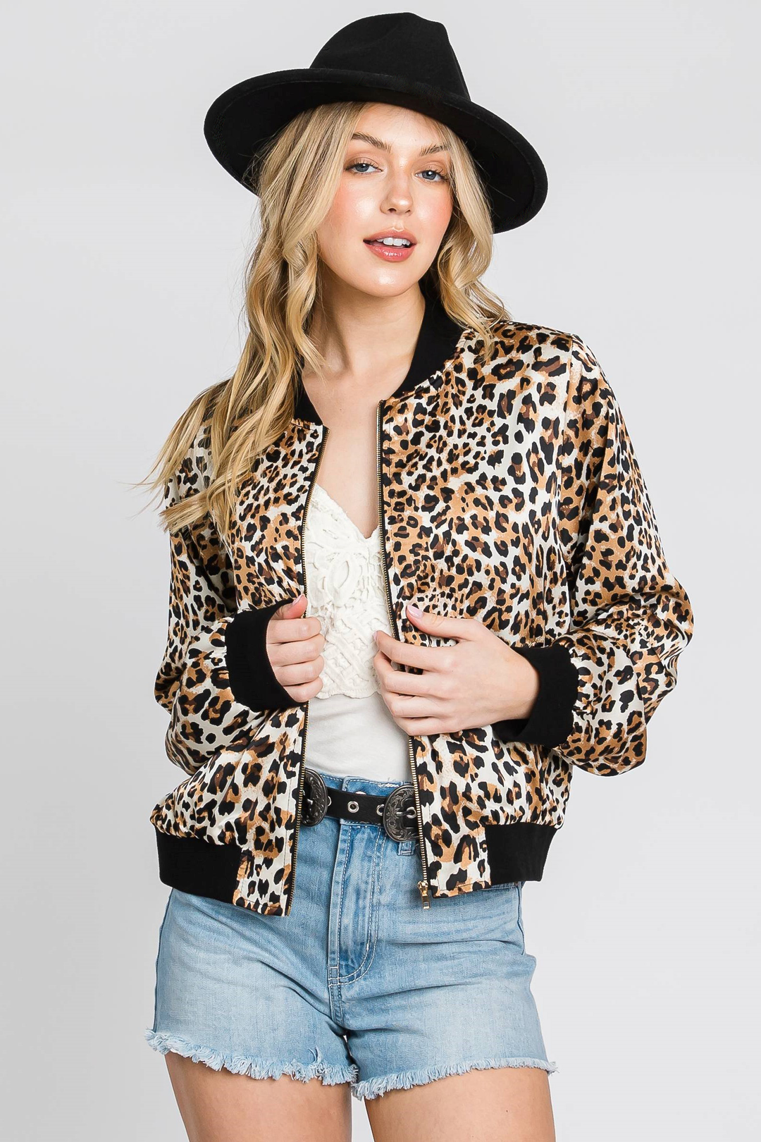 Leopard Satin Bomber Jacket