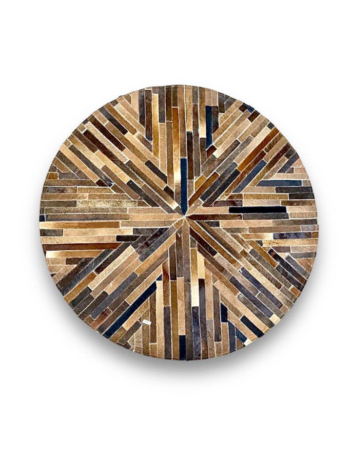 Multi-Color Cowhide Round Patchwork Rug 5x5ft
