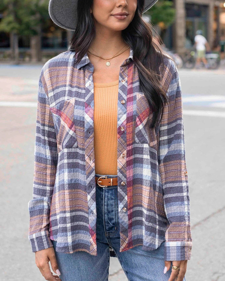 Favorite Button Up Top in Navy Plaid