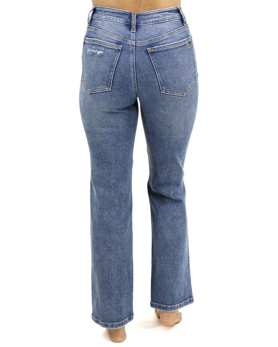 Stretch Mix 90's Jeans in Distressed Mid-Wash