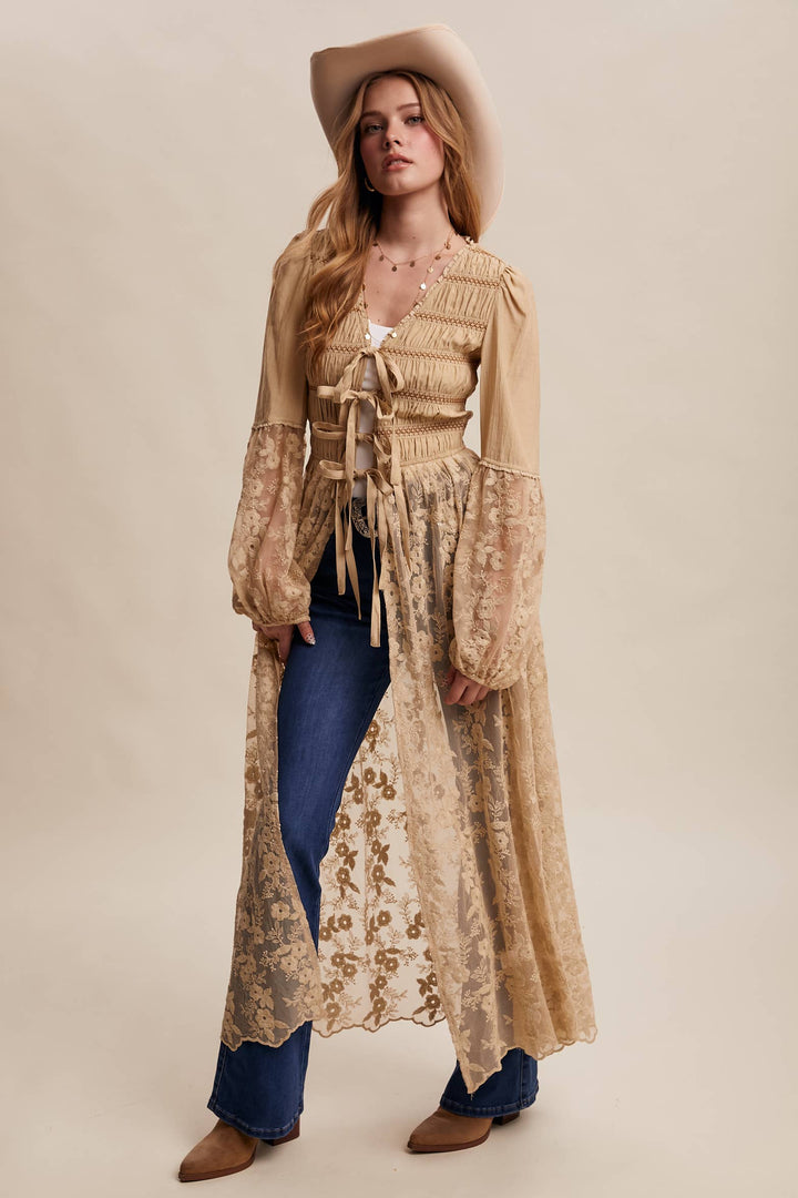 Prairie Romance Lace-Up Maxi Duster