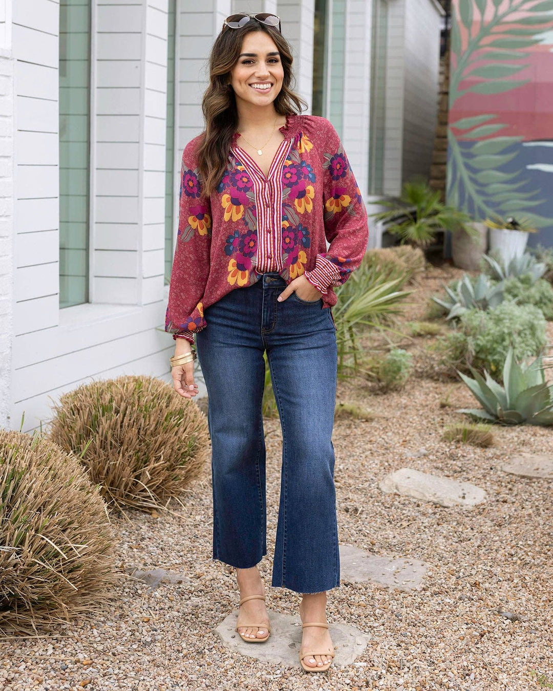 Grace and Lace Cropped Wide Leg Waist Shaper Jeans in Medium Dark Wash