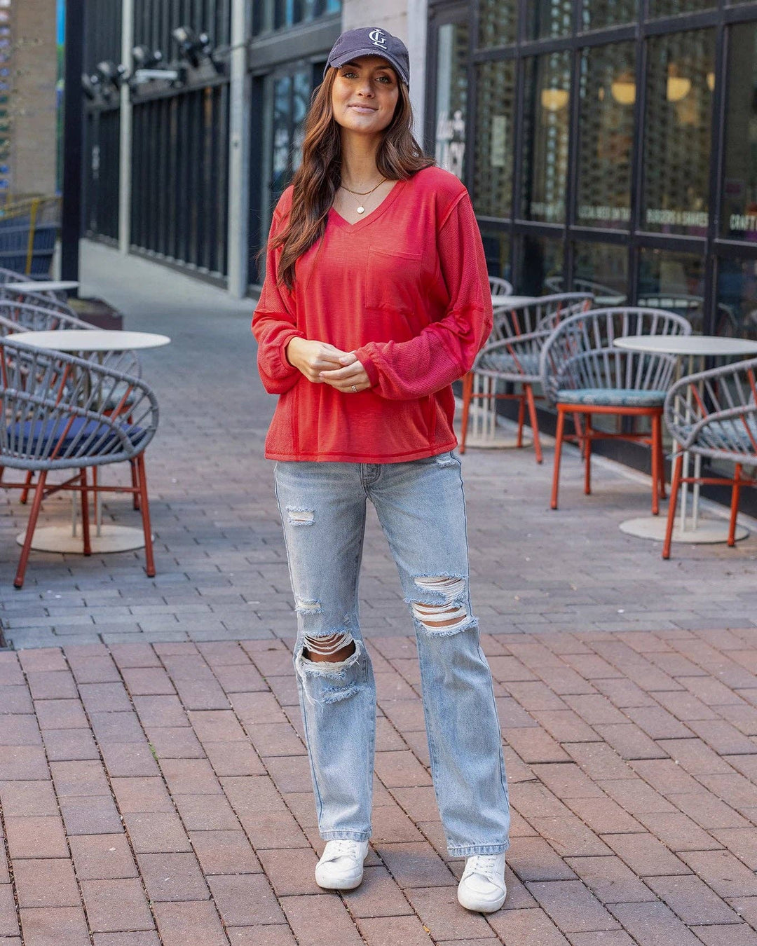 Dolman Sleeve Boho V-Neck Top in Poppy