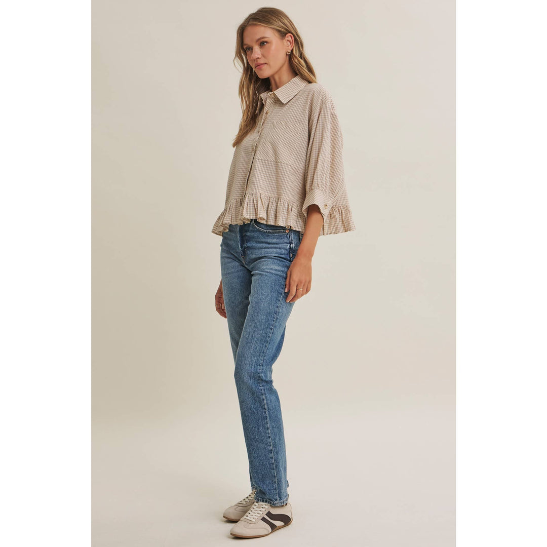 Sunday Stroll Gingham Ruffle Top - Olive