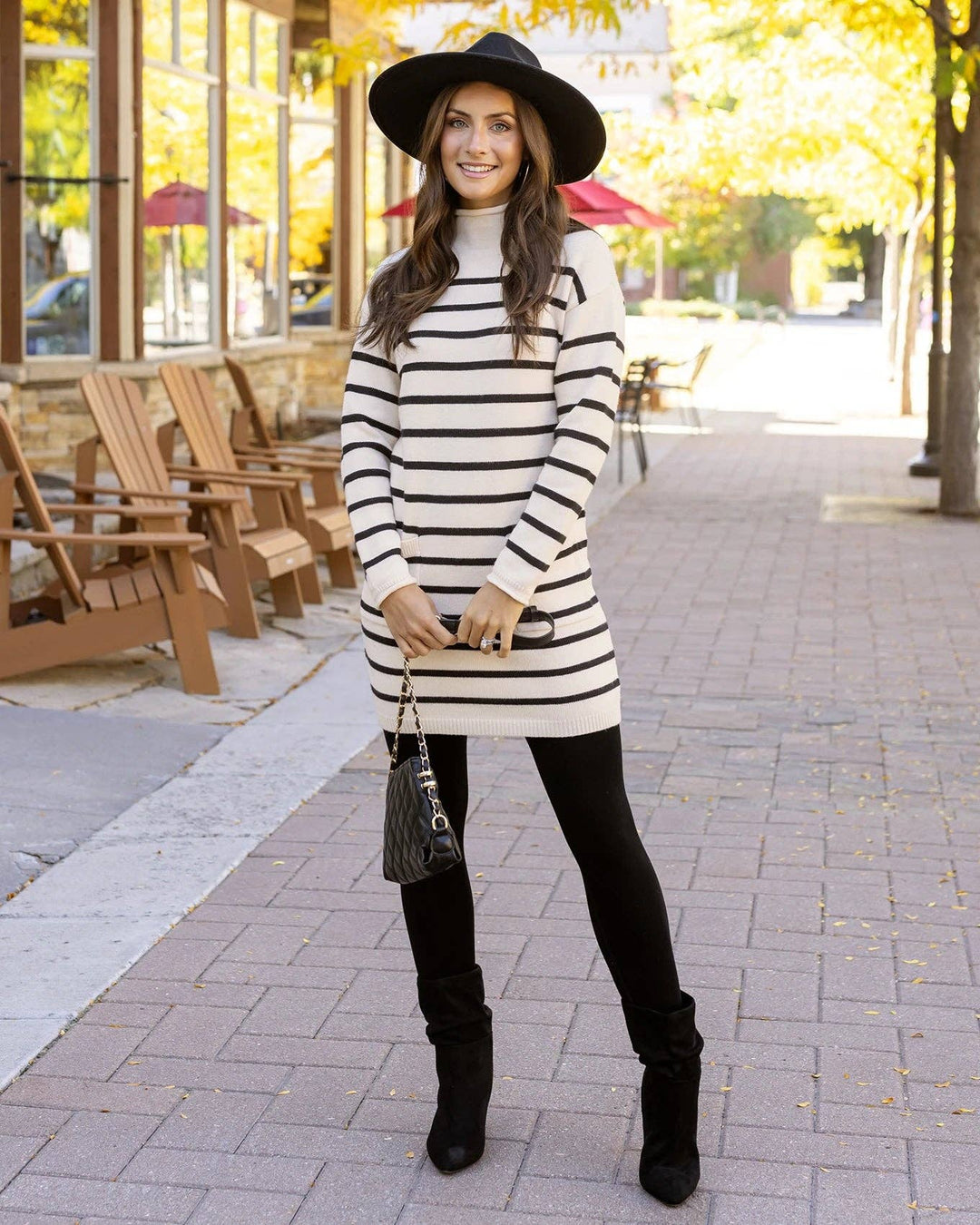 black and white striped sweater dress Striped Sweater Dress in Natural-Black
