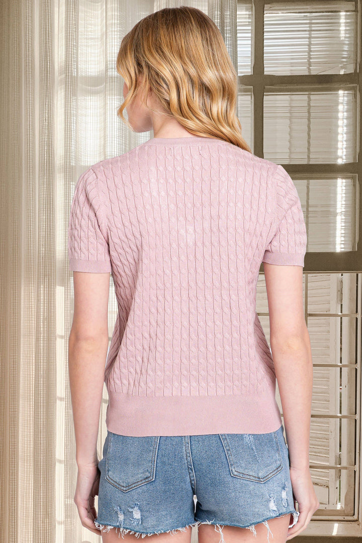 Cozy Vibes Cable Sweater Top - Rose
