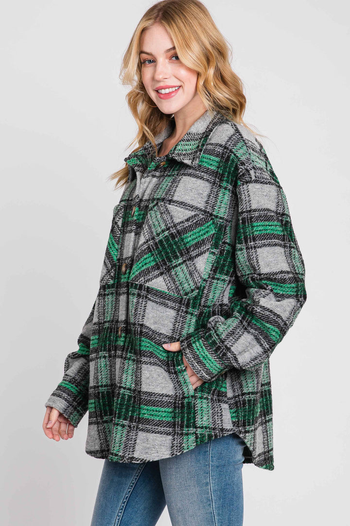 Soft Cozy Plaid Jacket - Green