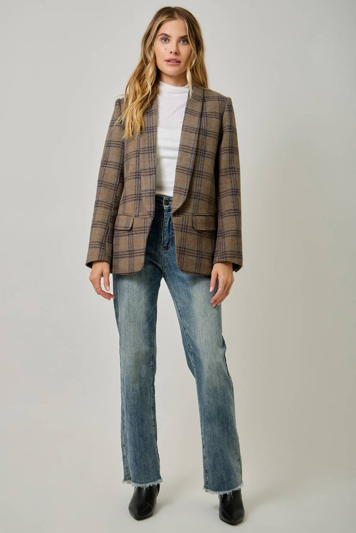 Autumn in Oxford Wool-Blend Plaid Blazer