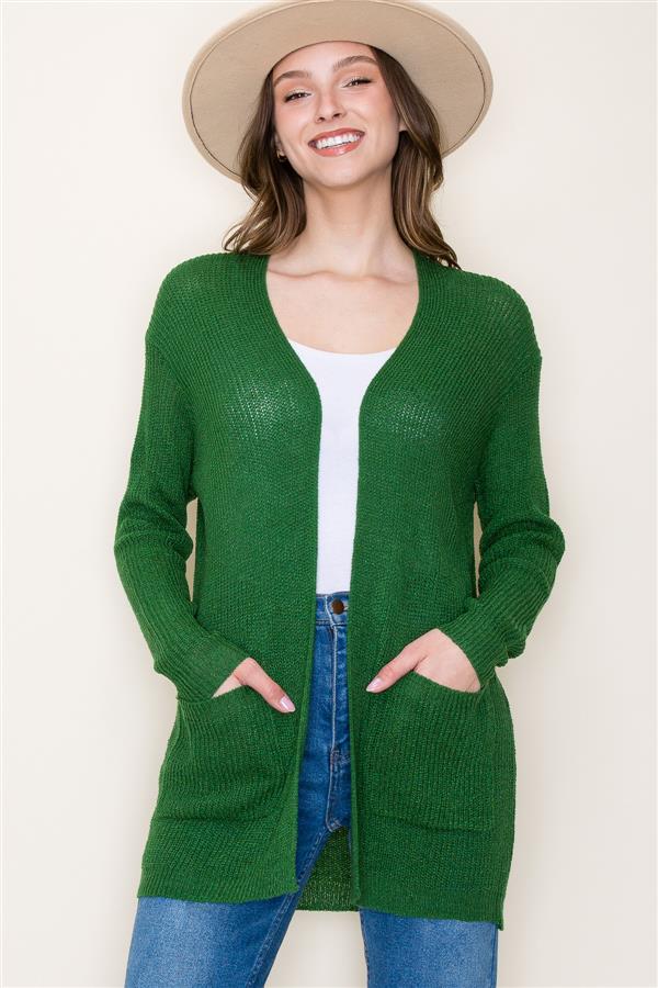 Green Knit Cardigan with Pockets