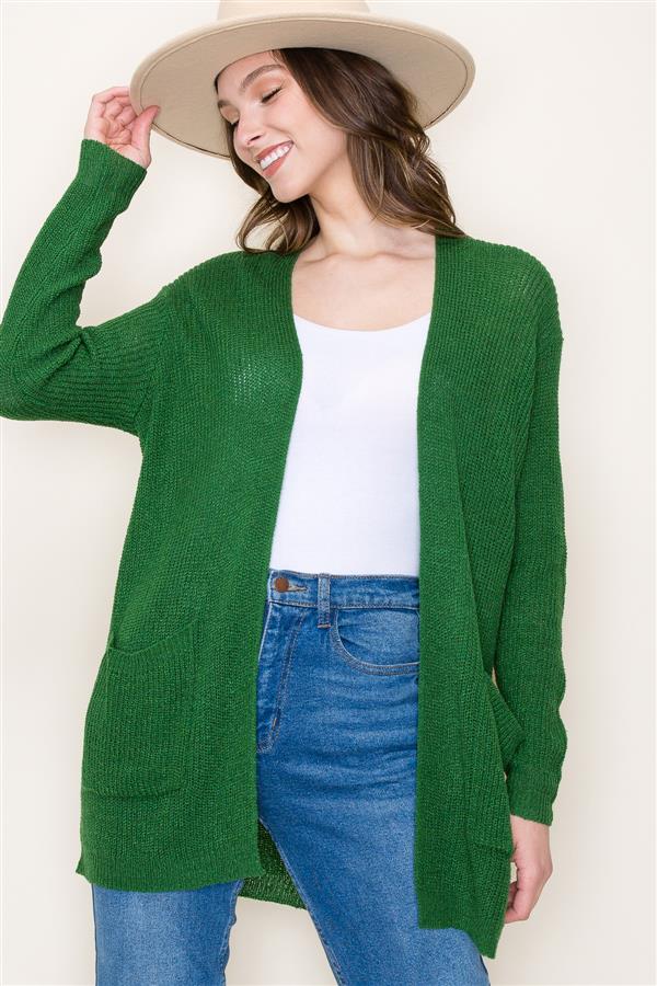 Green Knit Cardigan with Pockets