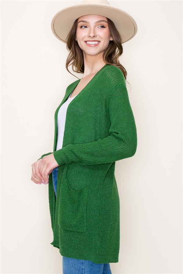 Green Knit Cardigan with Pockets