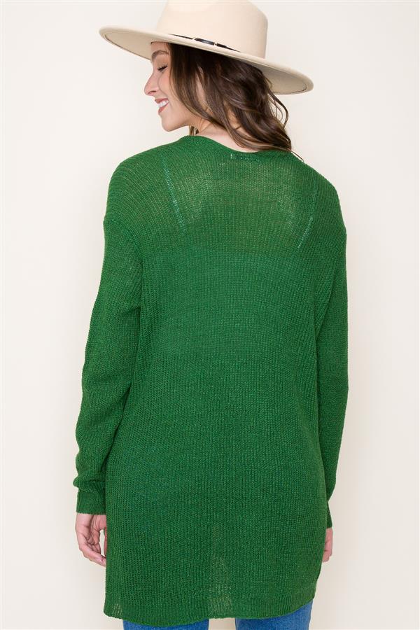 Green Knit Cardigan with Pockets