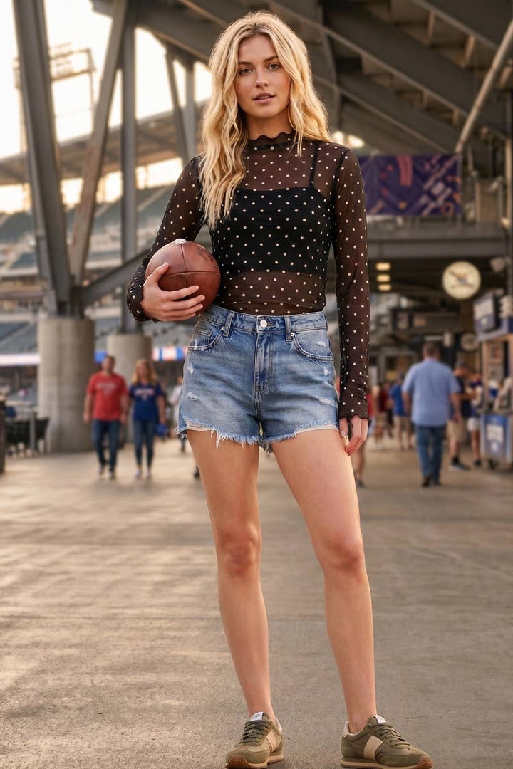 Gameday Ready Polka Dot Mesh Top - Red/Black