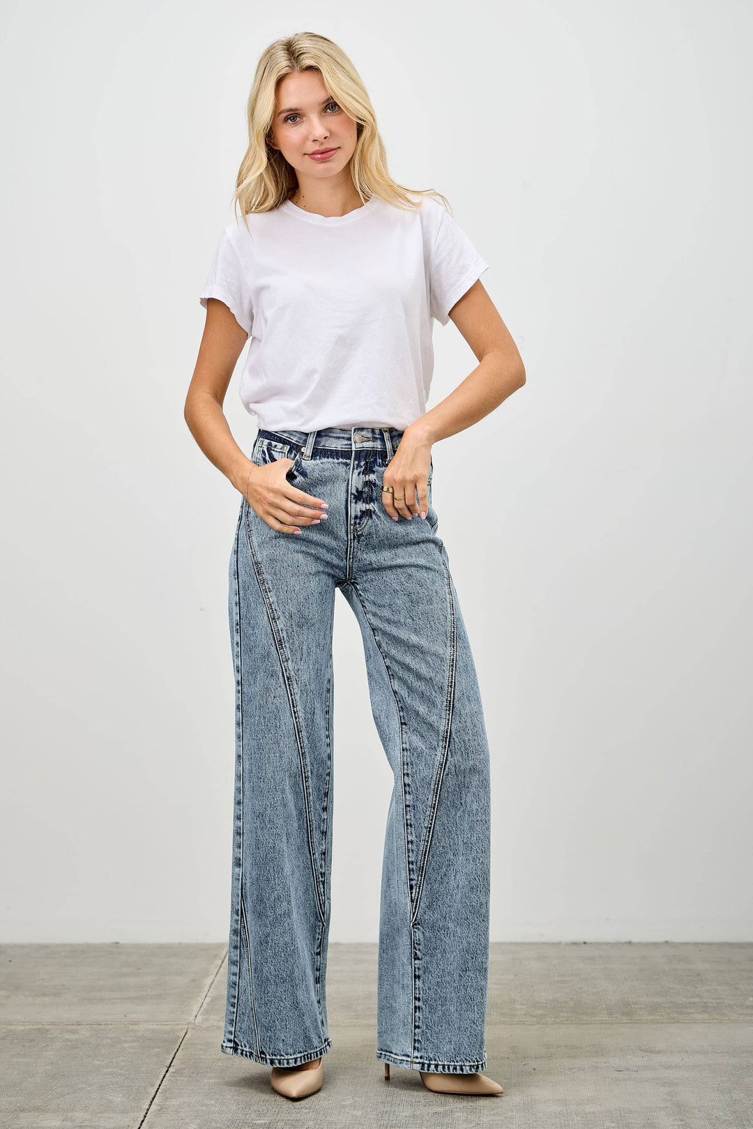 High Rise Relaxed Straight Jean with Seam Detail