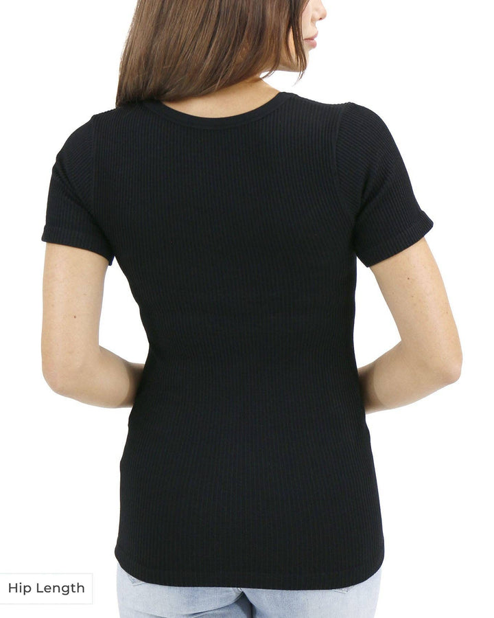 Hip Length Short Sleeve Brami in Black