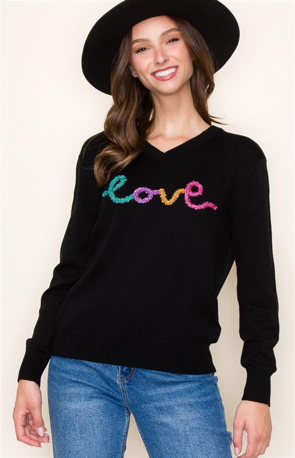 Black Sweater with Love Embellished