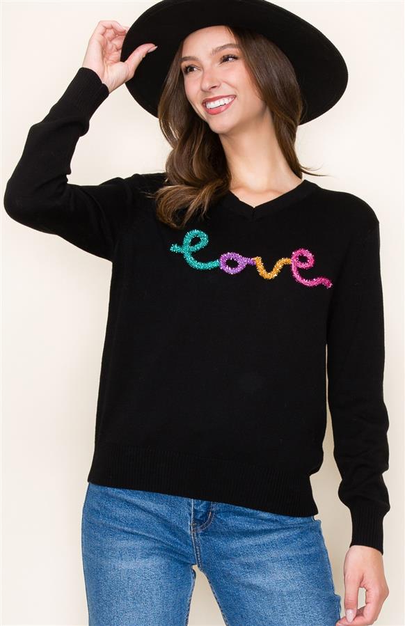 Black Sweater with Love Embellished