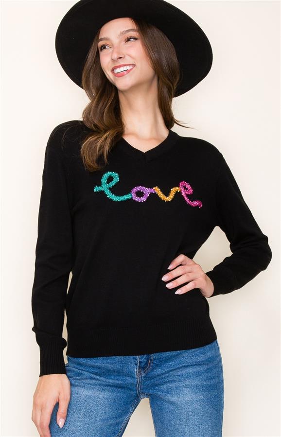 Black Sweater with Love Embellished