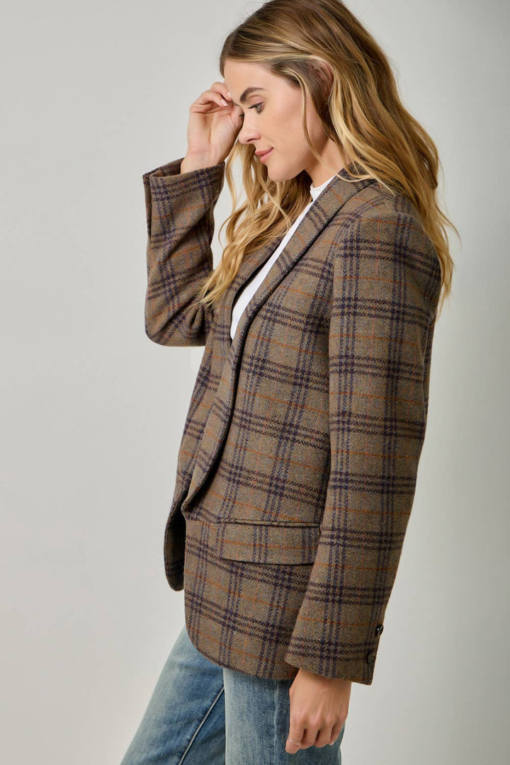 Autumn in Oxford Wool-Blend Plaid Blazer