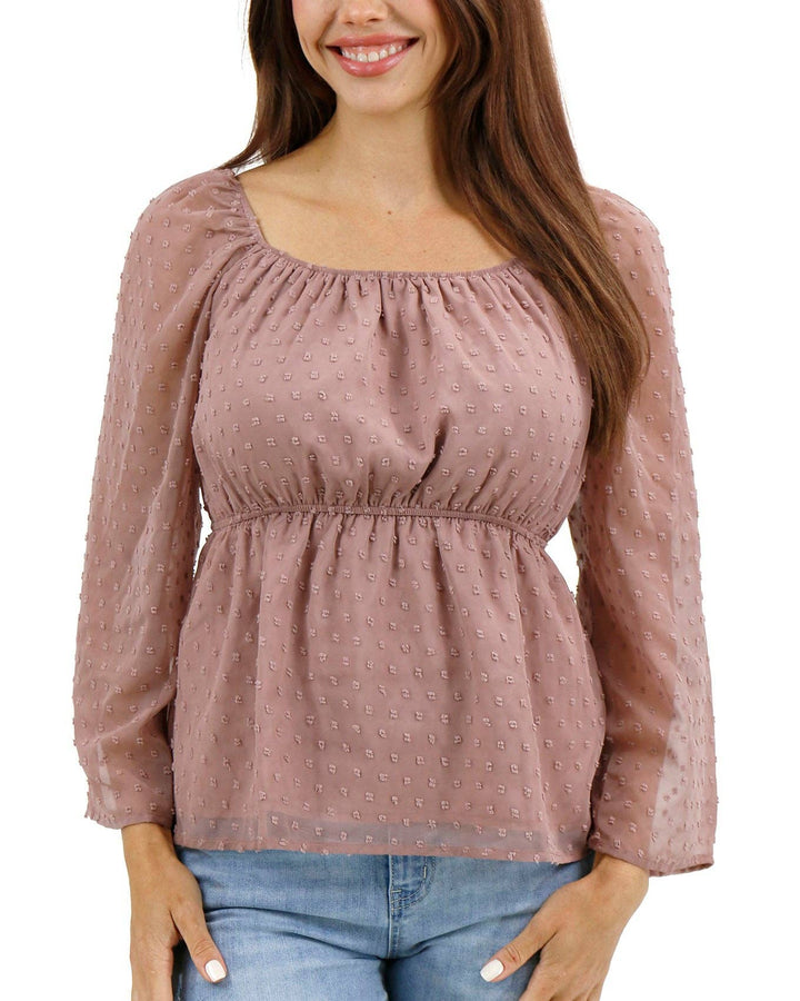 Dobby Dot Peplum Top In Rose Dust