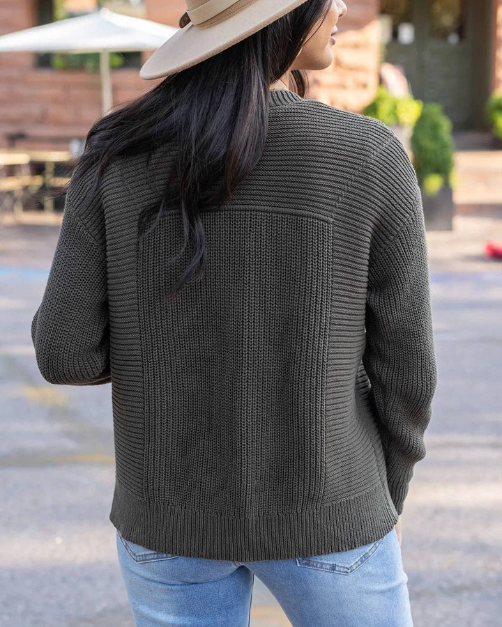 Slouchy Knit Pocket Cardigan In Deep Olive