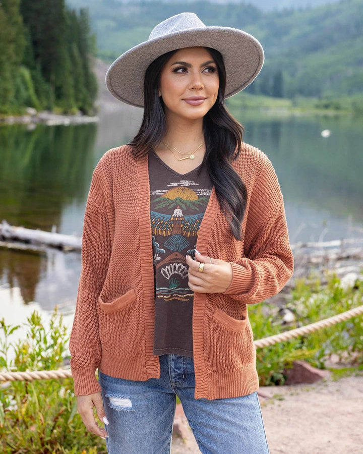 Slouchy Knit Pocket Cardigan In Baked Pumpkin