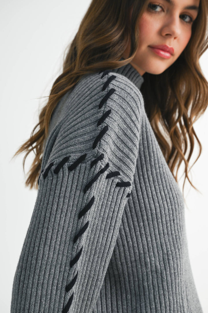 Georgina Sweater - Gray with Black Stitch