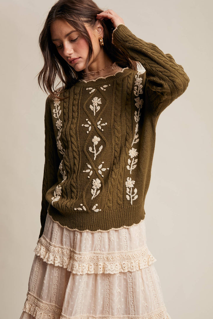 Autumn Garden Cable Knit Sweater in Terracotta