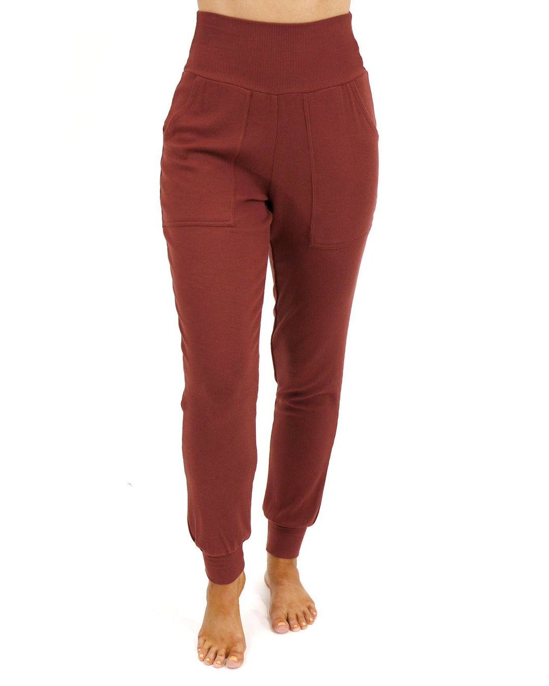 Essential Ribbed Jogger Pants In Rust