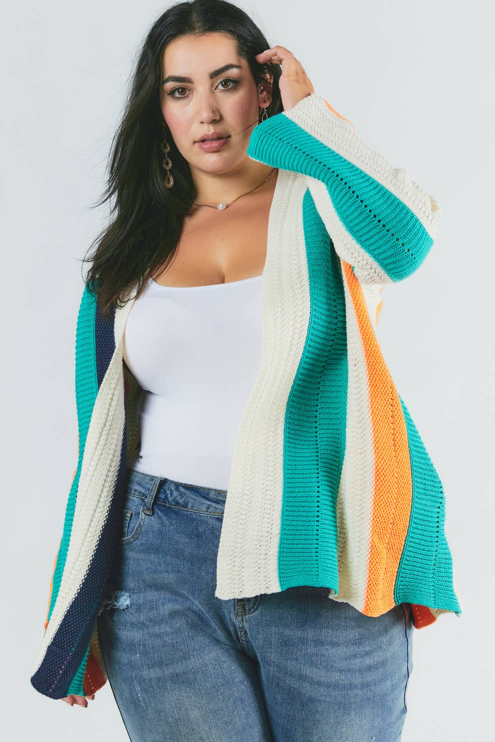 PLUS COLOR BLOCK LONG SLEEVE CARDIGAN