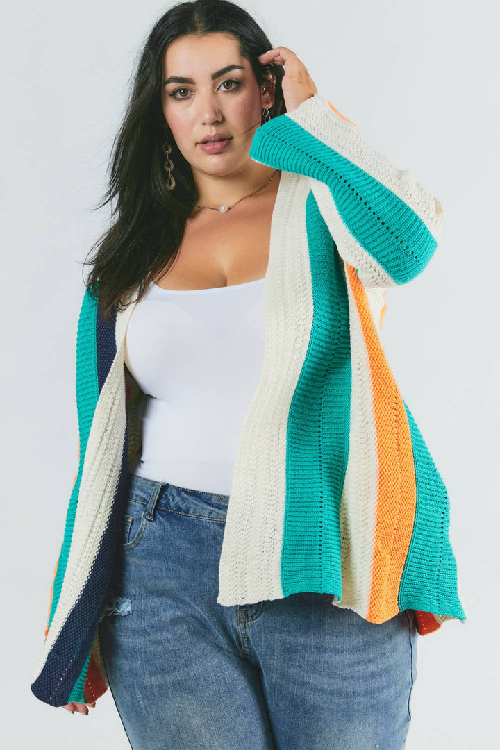PLUS COLOR BLOCK LONG SLEEVE CARDIGAN